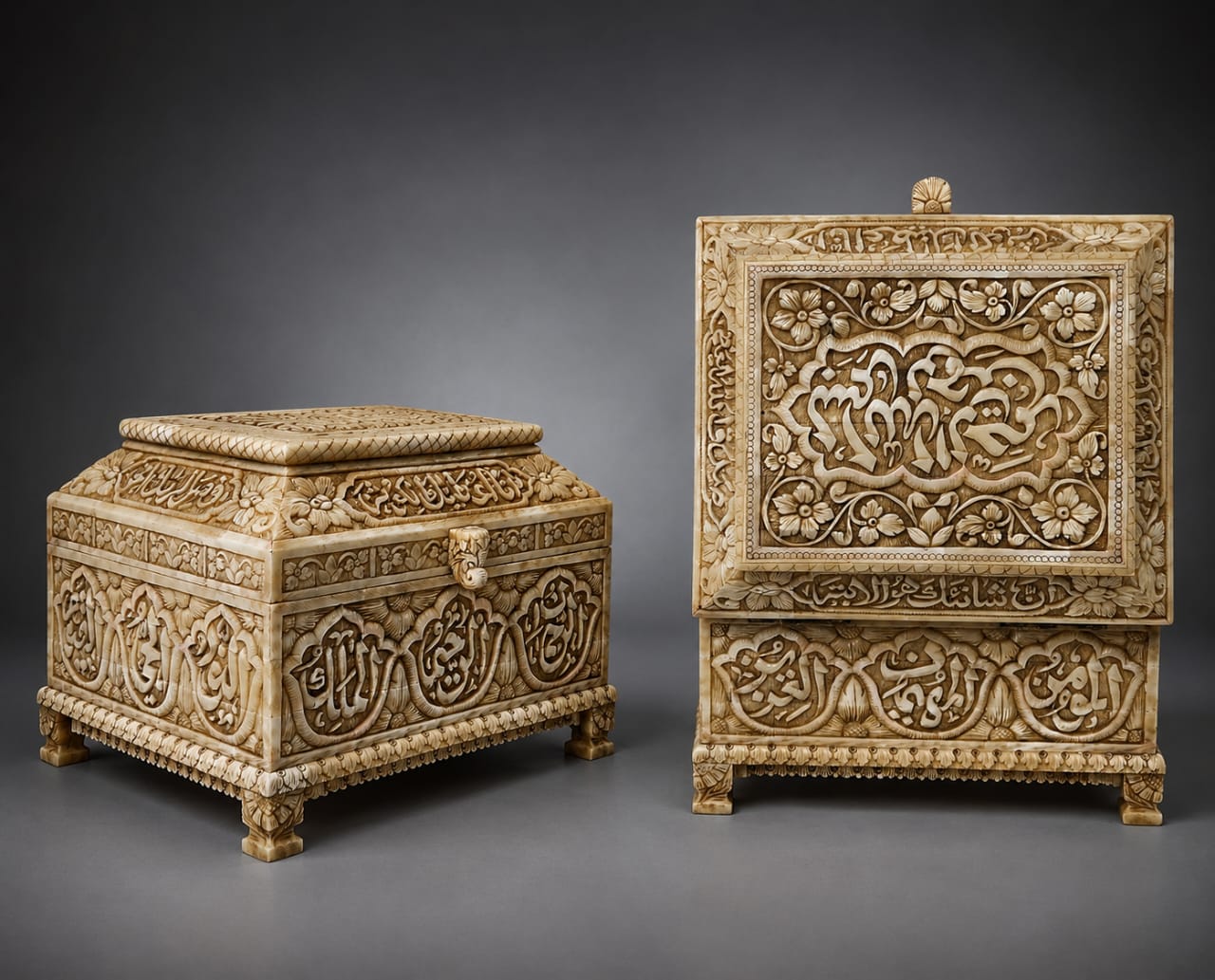 rare islamic handembossed camel bone box